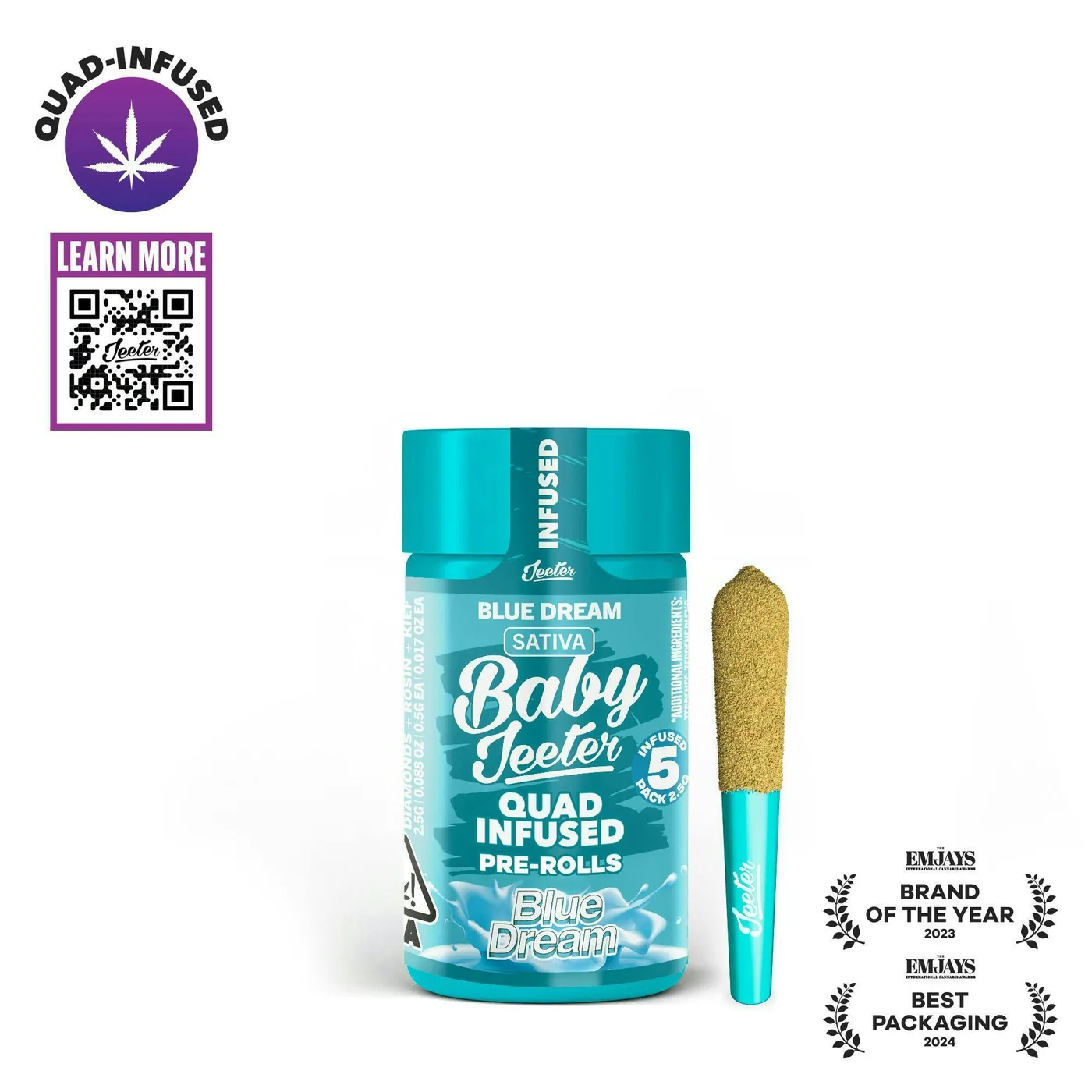 Pré-enrolado de THC Jeeter Blue Dream Quad-infusionado Minis 0.5g 5 unidades